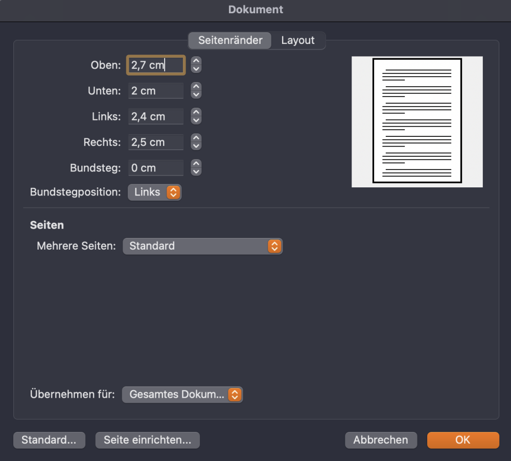 Screenshot Word Seitenränder einrichten Screenshot Word Seitenränder einrichten